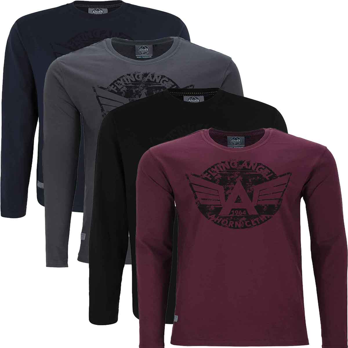 Langarm Shirt mit Print F.A. black von Ahorn bis 10XL | Big Size  Shop|Übergrößen Herrenmode | Sport-T-Shirts